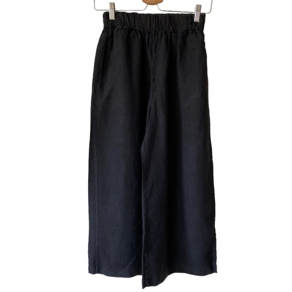 Road To Bohemia Black Linen Pull On Wide Leg High Rise Culottes Cropped Pants - Picture 9 of 14